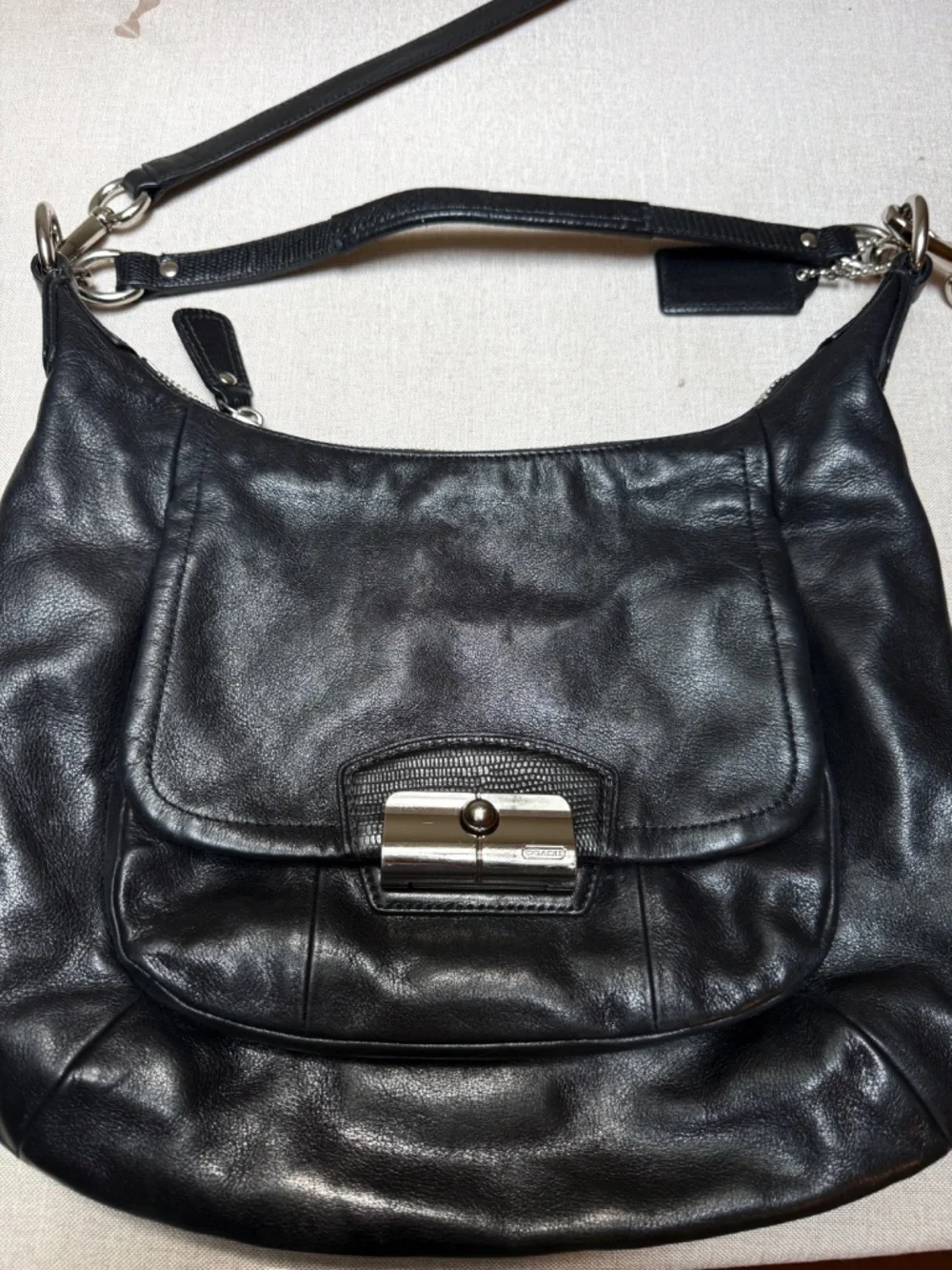 Coach Kristin Black Leather Hobo Bag Purse Handbag With Silver Trim
